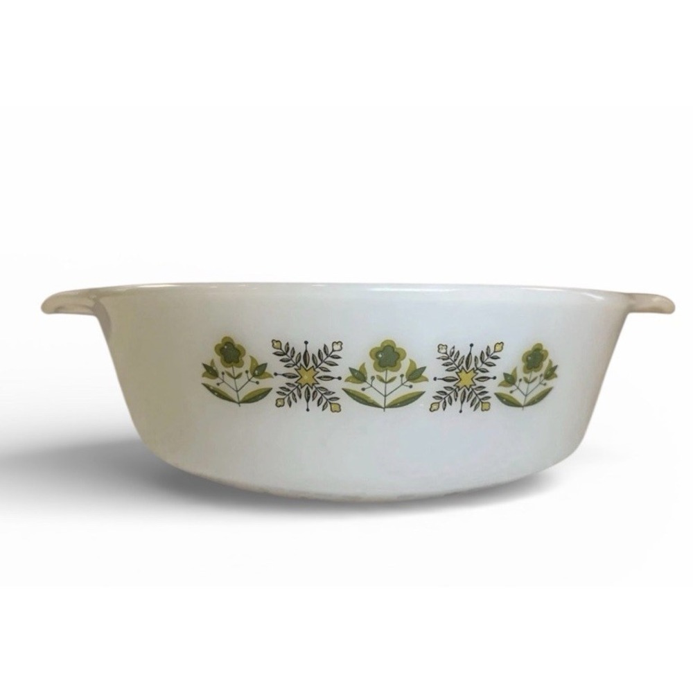 Casserole Dish Fire King Green Meadow 437 Anchor Hocking 1.5 Qt Vintage